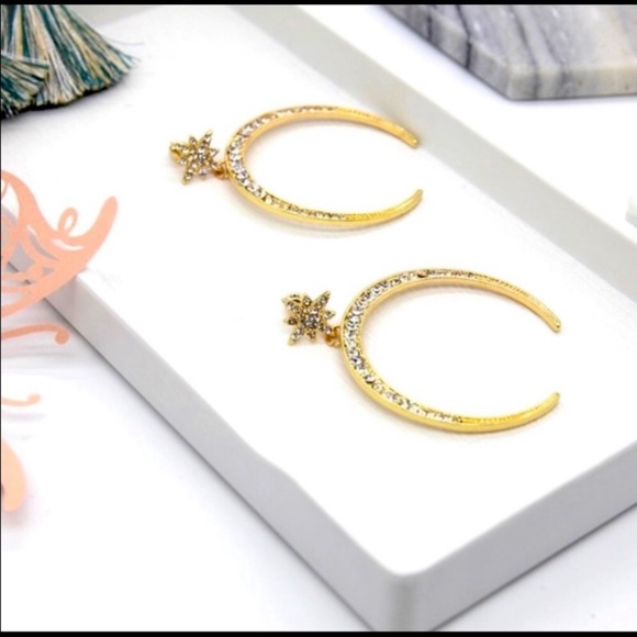 Crescent Moon and Star Earrings - Picture 3 of 3